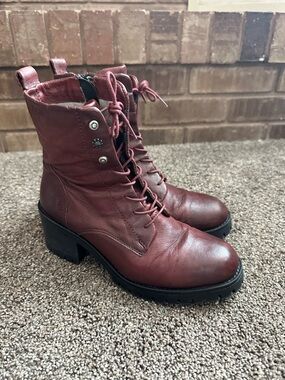 Miz Mooz Marsh Merlot Leather Combat Boots 38 Dark Academia Edgy Romantic NWOB